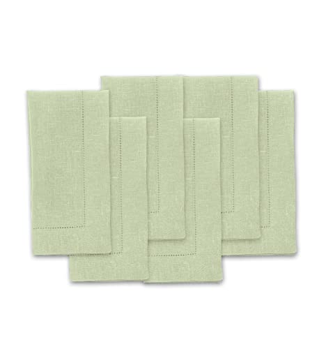 Solino Home Linen Cloth Napkins Set of 6-100% Pure Linen Sage Green Dinner Napkins 20 x 20 Inch for Fall, Autumn, Thanksgiving, Christmas - Classic Hemstitch, Handcrafted and Machine Washable