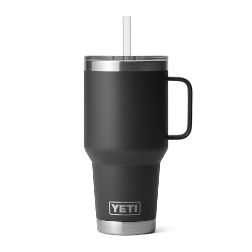 YETI Rambler 35 oz Tumbler with Handle and Straw Lid, Travel Mug Water Tumbler, Vacuum Insulated Cup with Handle, Stainless Steel, Black