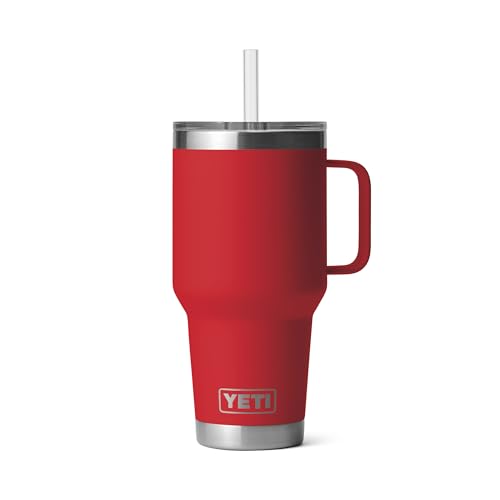 YETI Rambler 35 oz Tumbler with Handle and Straw Lid, Travel Mug Water Tumbler, Vacuum Insulated Cup with Handle, Stainless Steel, Rescue Red