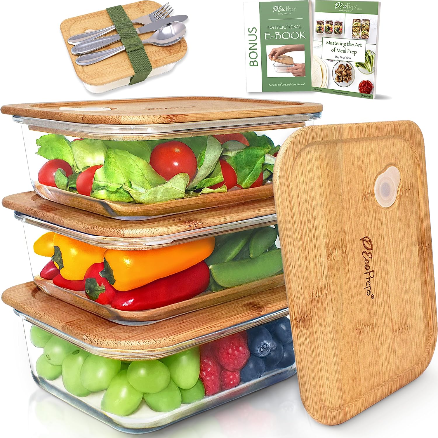 EcoPreps Glass + Bamboo Lids