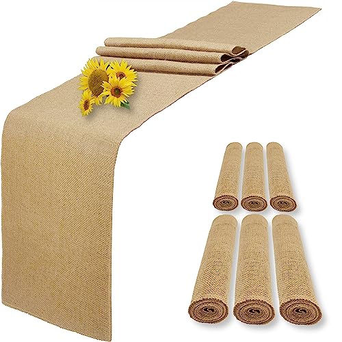 6 Pack Natural Burlap Table Runners,12 x 108 Inch
