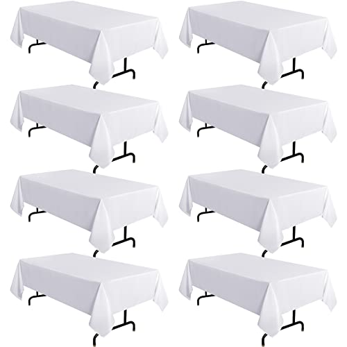 sancua 8 Pack White Tablecloth 60 x 120 Inch, Rectangle Table Cloth for 8 Feet Tables - Stain and Wrinkle Resistant Washable Polyester Table Cover for Dining Tables, Buffet Parties and Camping