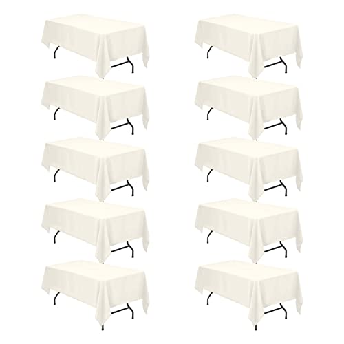 BRILLMAX 10 Pack Ivory Tablecloths for 6 Foot Rectangle Tables 60 x 102 Inch - 6ft Rectangular Bulk Linen Polyester Fabric Washable Cloth Cover for Wedding Reception Banquet Birthday Party