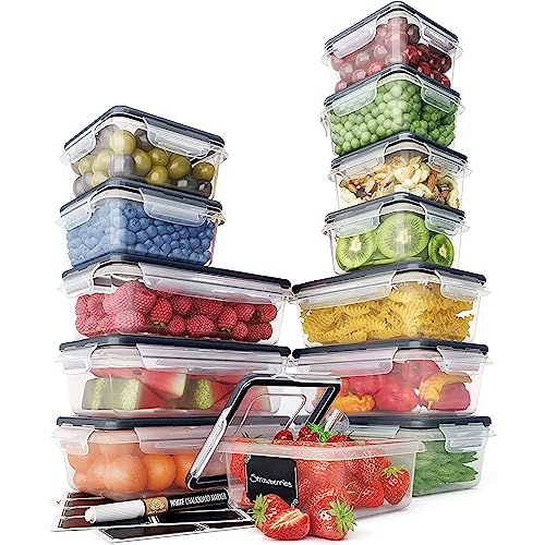 Chef's Path 28 Piece Airtight Food Storage Containers with Easy Snap Lids, 14 Containers and Lids, Stackable Kitchen and Pantry Canisters for Coffee, Meal Prep and Food Storage -Transparent