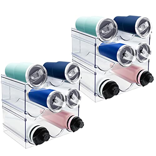 6 Pack Water Bottle Organizer, Stackable Kitchen Home Pantry Organization and Storage Shelf, Plastic Water Bottle Holder for Kitchen Cabinet Storage, Wine Tumbler Travel Mug Cup Organizer