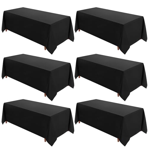 VidaFete Table Cloth 6 Pack 90 * 156inch Rectangle Tablecloth Polyester, Stain Wrinkle Resistant Polyester Dining Table Cover for Kitchen Dinning Party Wedding Rectangular Tabletop Decoration(Black)