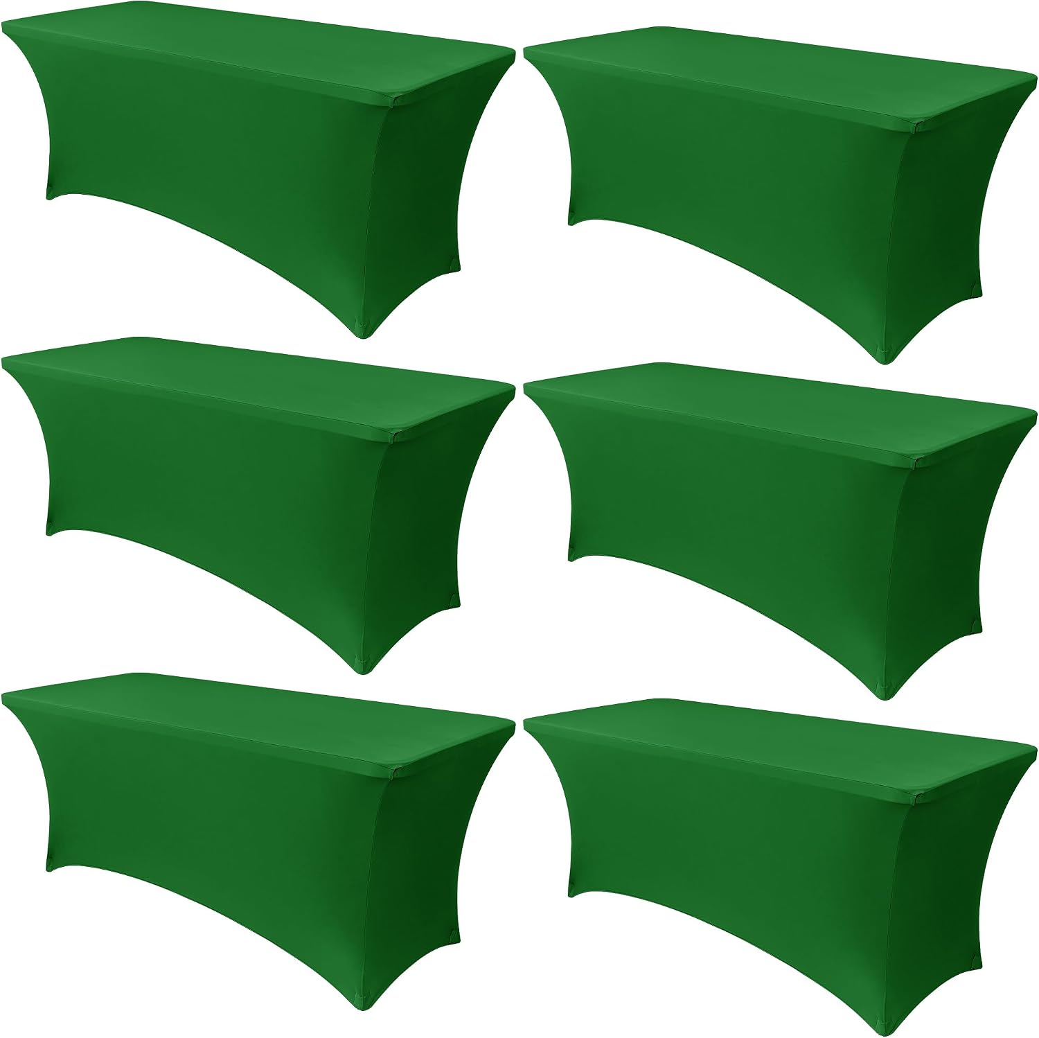 Obstal 6 Pack Stretch Spandex Green Table Covers for 6 Foot Tables - 6 FT Universal Rectangular Fitted Tablecloth Protector for Wedding, Banquet, Party, 72 Length x 30 Width x 30 Height Inches