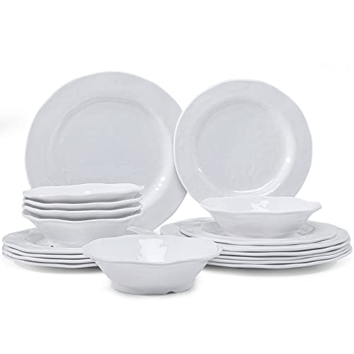 LEHAHA Basic White Melamine Dinnerware Sets, 18 Piece melamine dishes set, Service for 6, Plates and Bowls Sets Great for Indoor and Outdoor Use, Dishwasher safe...