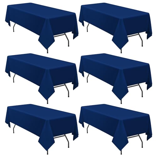 6 Pack Tablecloth 60 x126 inch Polyester Table Cloth for 8 Foot Rectangle Tables,Stain and Wrinkle Resistant Washable Fabric Table Covers Polyester Navy Blue Table Clothes for Wedding,Party,Banquet