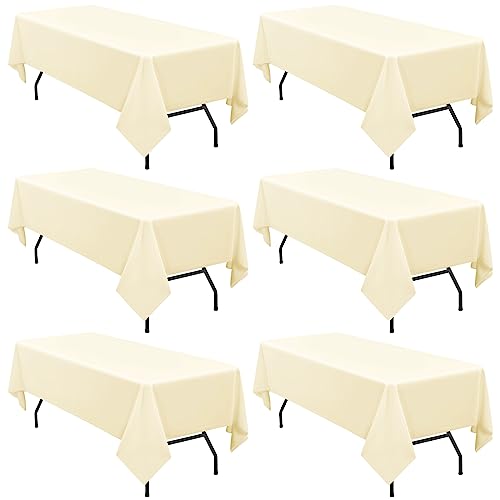 6 Pack Tablecloth 60 x126 inch Polyester Table Cloth (Beige)