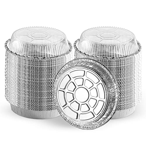 MontoPack 9 Round Aluminum Foil Pans with Clear Lids | Disposable Containers with Straight Walls for Storing, Baking, Meal Prep & Reheating | Freezer & Oven Safe, Recyclable (100 Pack)