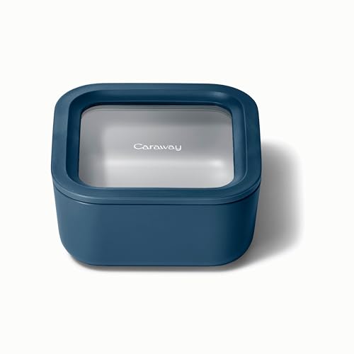 Caraway Glass Food Storage - 4.4 Cup Glass Container - Ceramic Coated Food Container - Non Toxic, Non Stick Lunch Box Container with Lids - Dishwasher, Oven, & Microwave Safe - Navy