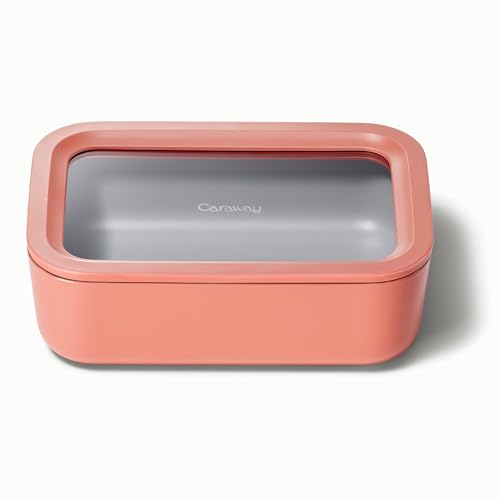 Caraway Glass Food Storage - 6.6 Cup Glass Container - Ceramic Coated Food Container - Non Toxic, Non Stick Lunch Box Container with Lids - Dishwasher, Oven, & Microwave Safe - Perracotta