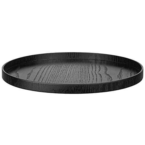 Round Solid Wood Serving Tray Extra Large Tea Coffee Snack Food Meals Serving Plate Non-Slip Kitchen Party Bar Server Ottoman Tray Breakfast Tray with Raised Edges (15.7inch/40cm) Black