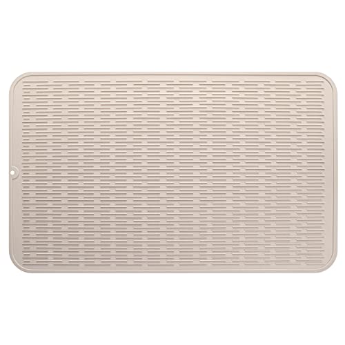 Silicone Dish Drying Mat for Multiple Usage,Easy clean,Eco-friendly,Heat-resistant Silicone Mat for Kitchen Counter or Sink,Refrigerator or Drawer Liner Tapioca 3XL 28 inches x 18 inches