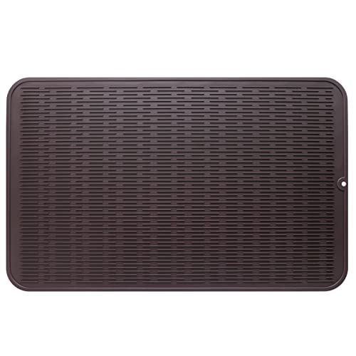 Silicone Dish Drying Mat for Multiple Usage,Easy clean,Eco-friendly,Heat-resistant Silicone Mat for Kitchen Counter or Sink,Refrigerator or Drawer Liner Coffee 3XL 28 inches x 18 inches