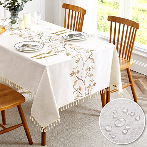 QIANQUHUI Embroidered Cotton-Linen Tablecloth