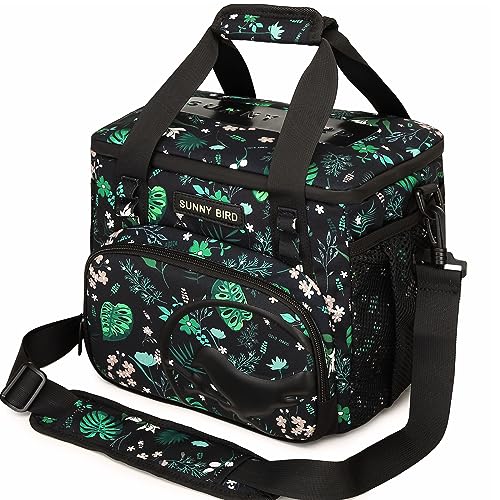 SUNNY BIRD 12L Large Insulated Lunch Bag, Leakproof and Foldable Lunch Cooler Box for Women Adult and Men, Fits 18 Cans (Floral & Foliage)