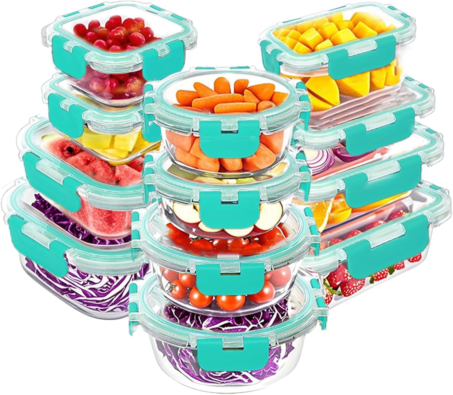 VERONES 12 Packs Glass Food Storage Containers Set, Airtight Glass Lunch Containers, Glass Meal Prep Containers with Lids,Exclusive of BPA, for Microwave, Oven, Freezer & Dishwasher Friendly,Green