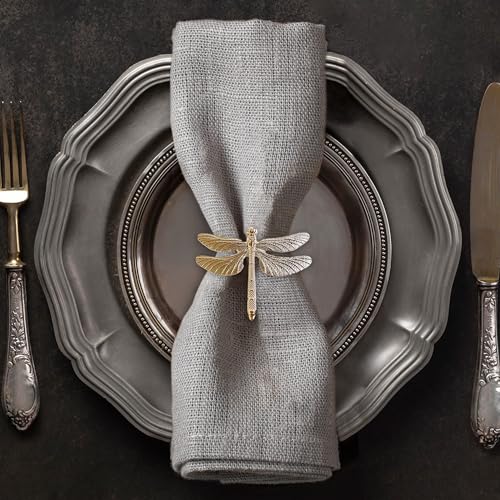 Decozen Set of 12 Gold Napkin Rings in Dragonfly Design Festive Table Decor Setting for Holiday Wedding, Birthday, Kitchen, Home Decor Housewarming Gift - Mothers Day Decorations