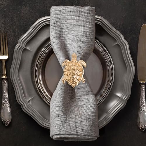 Decozen Set of 12 Gold Napkin Rings in Turtle Design Festive Table Decor Setting for Holiday Wedding, Birthday, Kitchen, Home Decor Housewarming Gift - Mothers Day Decorations