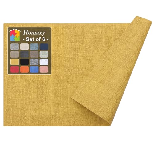 Homaxy Faux Leather Heat Resistant Placemats for Dining Table Set of 6, Waterproof Wipeable Washable PU Table Mats, Easy to Clean Anti-Slip Place Mats, 11.8" x 17", Yellow