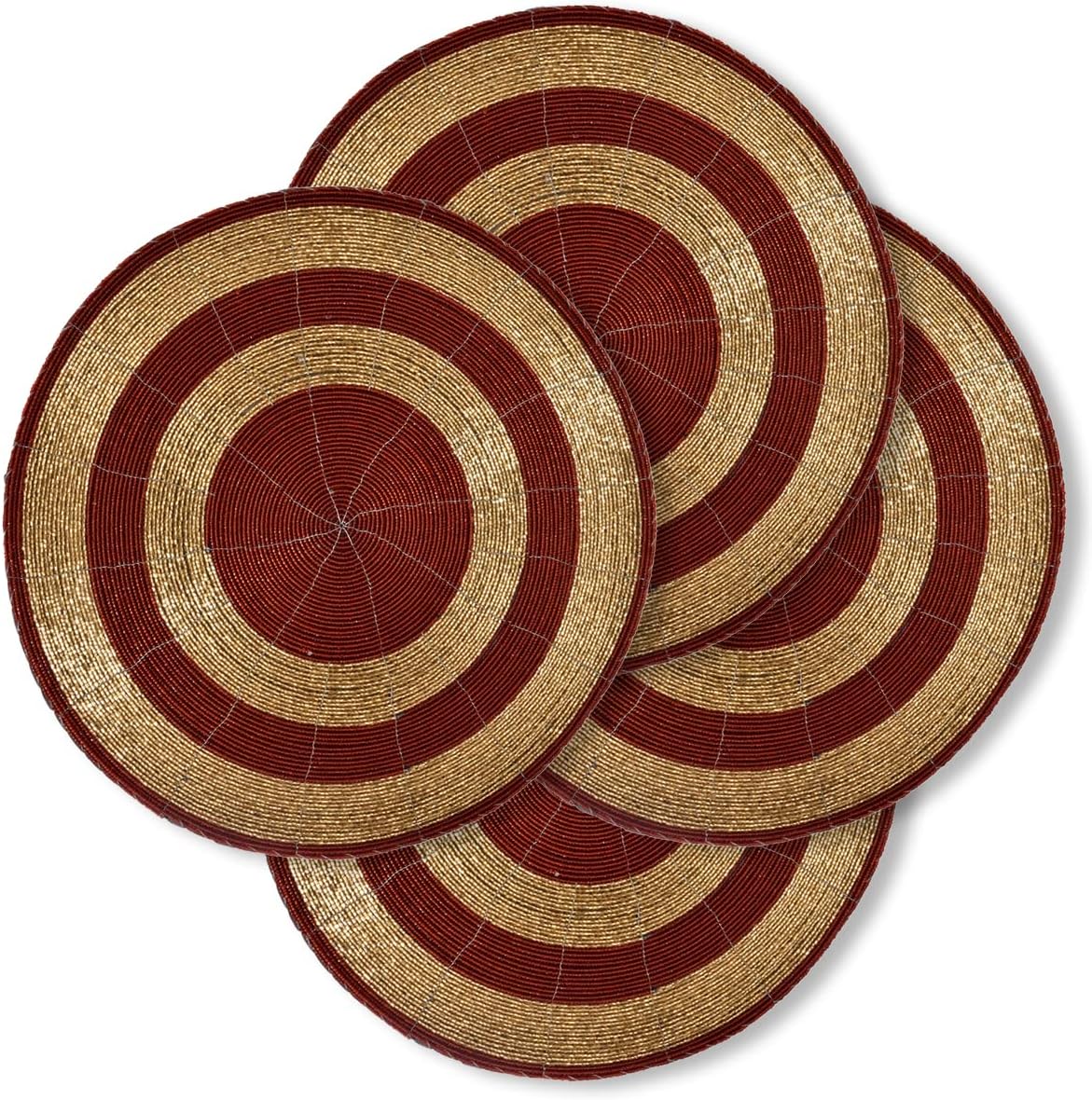 Decozen Beaded Round Placemats Set of 16, 14Inch Red Handcrafted Glass Bead Place Mats for Dining Table Decor, HeatResistant Rustic Farmhouse Table Setting, Charger Pads, Christmas Placemats