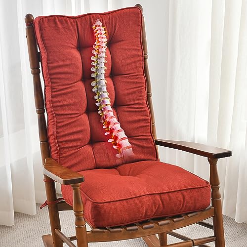 SUNROX Memory Foam Jumbo Rocking Chair Cushions, FadeShield Water Resistant Non Slip Durable Tufted Pads, Set of Seat & Back Cushion with Ties for Indoor/Outdoor Rocker, 2 Piece, Burgundy