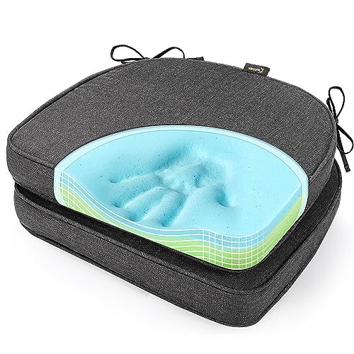 SUNROX Gel Memory Foam Chair Cushions, FadeShield Water-, Stain-Resistant Durable Reversible Seat Cushion Pads with Ties for Indoor/Outdoor Kitchen Dining Office, 19"x19", Set of 2, Midnight