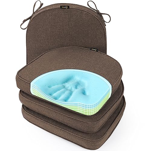 SUNROX Gel Memory Foam Chair Cushions, FadeShield Water-, Stain-Resistant Durable Reversible Seat Cushion Pads with Ties for Indoor/Outdoor Kitchen Dining Office, 19"x19", Set of 4, Heather Chestnut
