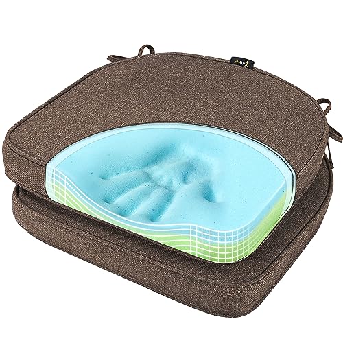 SUNROX Gel Memory Foam Chair Cushions, FadeShield Water-, Stain-Resistant Durable Reversible Seat Cushion Pads with Ties for Indoor/Outdoor Kitchen Dining Office, 19"x19", Set of 2, Heather Chestnut