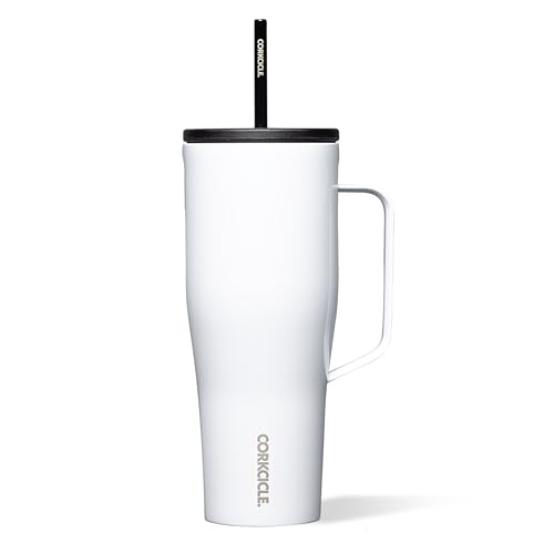 Corkcicle Cold Cup XL - Insulated Tumbler with Handle - Keeps Drinks Cold 12 Hours - Triple-Insulated - Spill-Proof Lid - Summer Drinkware Gift - Keeps Drinks Ice Cold - 30 oz - Gloss White