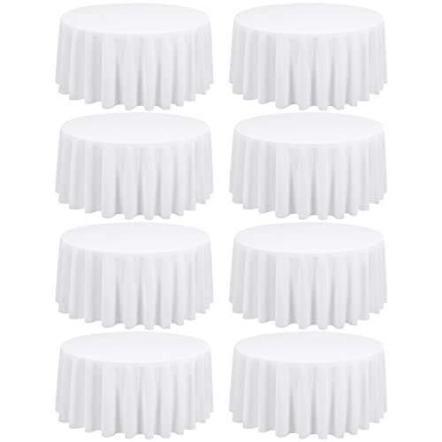 8 Pack White Round Tablecloth 90 Inch Circle Polyester Table Cloth, Washable Fabric Stain and Wrinkle Resistant Table Cover Round Tableclothes for Wedding Parties Banquet Reception Gift