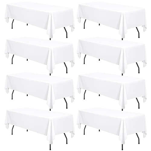 8 Pack White Polyester Tablecloth - 60x126
