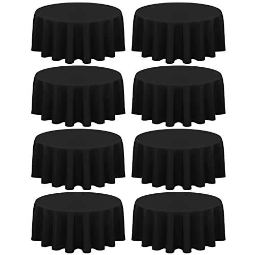 8 Pack Black Round Tablecloth 90 Inch Circle Polyester Table Cloth, Washable Fabric Stain and Wrinkle Resistant Table Cover Round Tableclothes for Wedding Parties Banquet Reception Gift