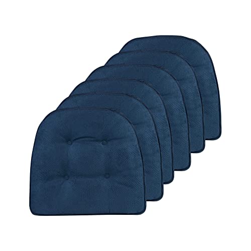 Klear Vu Omega Non-Slip Chair Cushions, Assembled in USA, U-Shaped Skid-Proof Seat Pads for Dining Room, Kitchen, Office, 15"x16" 6 Pack Linear Indigo Blue 6 Count