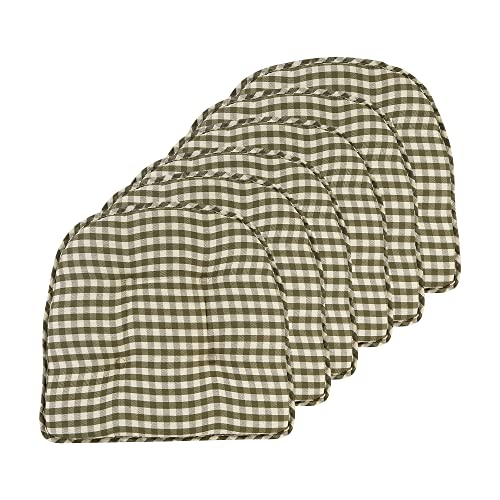 Klear Vu Omega Non-Slip Chair Cushions, Assembled in USA, U-Shaped Skid-Proof Seat Pads for Dining Room, Kitchen, Office, 15"x16", 6 Pack, Gingham Pine 6 Count