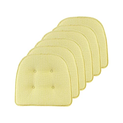 Klear Vu Omega Non-Slip Chair Cushions, Assembled in USA, U-Shaped Skid-Proof Seat Pads for Dining Room, Kitchen, Office, 15"x16" 6 Pack Solid Yellow 6 Count