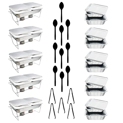 Party Essentials Chafing Dish Buffet Set Party Serving Kit Food Warmers for Parties Catering Supplies Warming Trays, 5 full sets + refills for hot/cold food, Multi Color