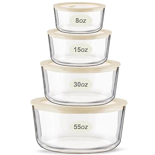 Urban Green Glass Food Container Set with Glass Lid, 4 Pack, Meal Prep Containers with Silicone Framed Airtight Lid, Leakproof, 100% Plastic Free,