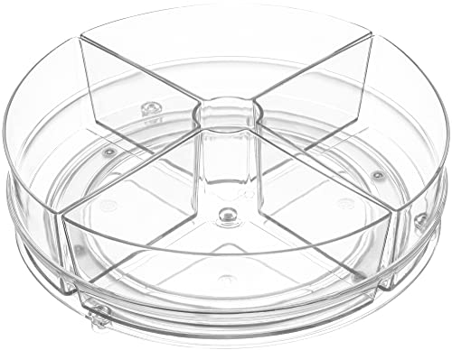 Home Intuition Round Plastic Lazy Susan Turntable Food Storage Container for Kitchen (4 Removable Bin, 2 Pack)