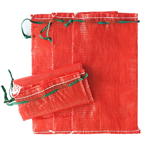 10 lb Mesh Onion Bags 100pcs, 11"18" Mesh Produce Bags Hanging Reusable Breathable Vegetable Storage Net Bag with Drawstring for Onions Potatoes Citrus Crawfish, Red (Pack of 100)