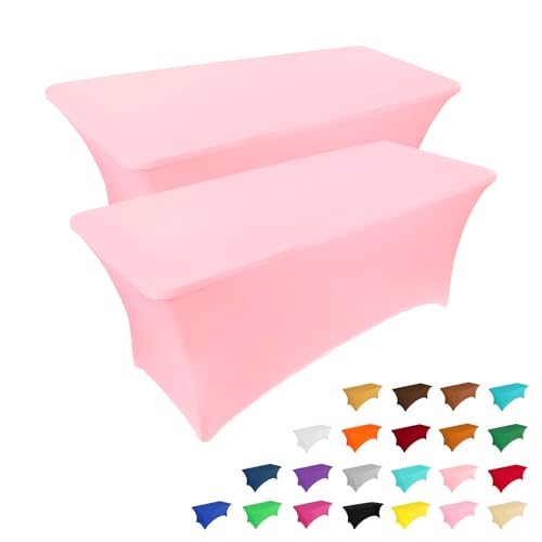 IVAPUPU 2 Pack 6FT Table Cloth for Rectangular Fitted Events Stretch Pink Table Covers Washable Spandex Tablecloth Protector for Party, Wedding, Cocktail, Banquet, Festival
