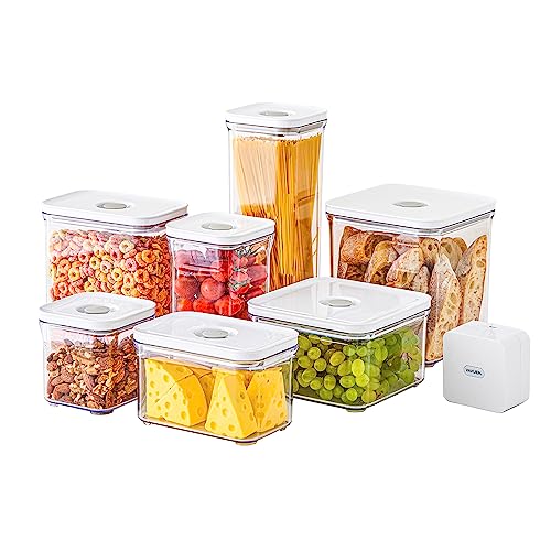 Premium Airtight Food Storage Containers Mega 8P/Set. Total 46.11cup, 7pcs Container and Vacuum Sealer. Smart One-Click Seal Lid, Patented Double Silicone Lining, 100% Leak Proof, BPA-FREE