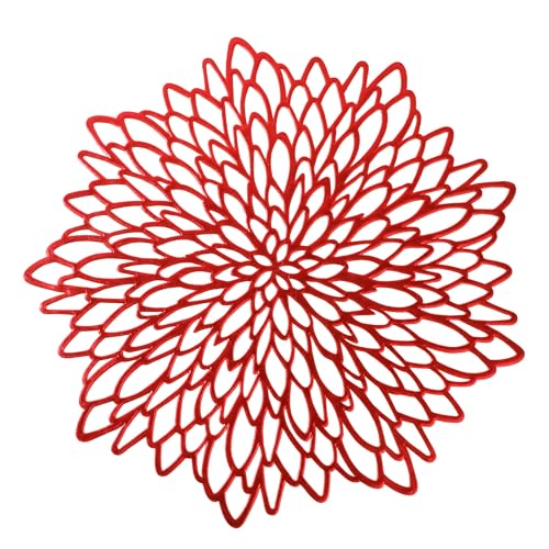 Snowkingdom Red Placemats Pressed Vinyl Metallic Shiny Floral Dinning Mats Round Leaf Table Decoration for Halloween Mother's Day Valentine Weddings Mother's Day Christmas Holiday Celebrations 18 Pack