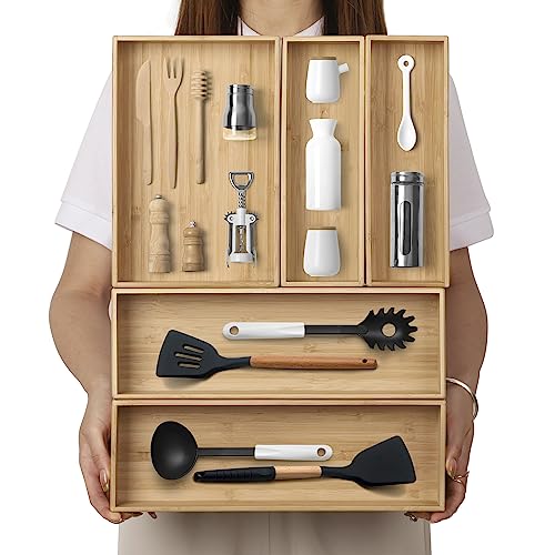 Stack Bamboo Drawer Organizer Set of 5
