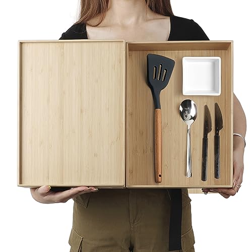 Stackable Bamboo Drawer Organizer Set (2-Pack)