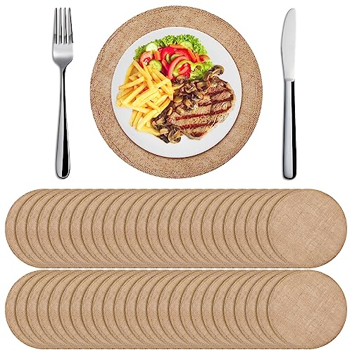 Yunlly Set of 48 Burlap Round Placemats Bulk Burlap Circle Rustic Table Decorations Jute Farmhouse Placemats Heat Resistant Round Table Mats Charger Place Mats for Christmas(11.8 in,Brown)
