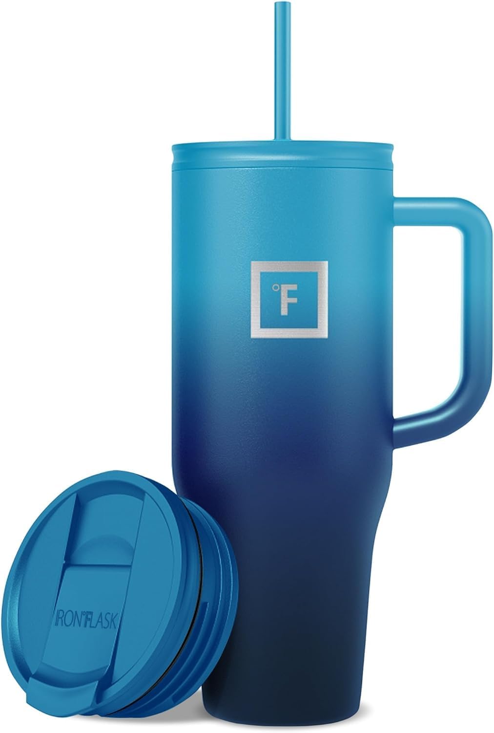 IRON FLASK Co-Pilot Insulated Mug w/Straw & Flip Cap Lids - Cup Holder Bottle for Hot, Cold Drink - Leak-Proof - Water, Coffee Portable Travel Mug - Dark Night, 40 Oz