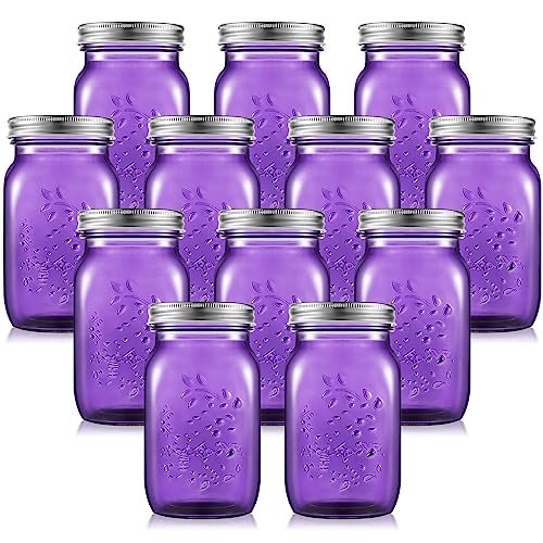 Tessco for you 12 Pcs Bulk Purple Mason Jars with Lids 16 oz Decorative Centerpieces Glass Pint Canning Containers Regular Mouth for Flower Food Storage Wedding Halloween Christmas DIY Crafts